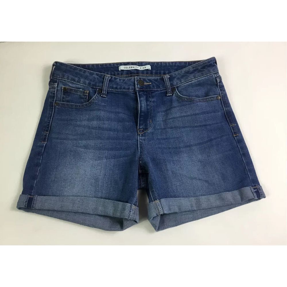 Celebrity Pink Booty Shorts Womens Size‎ 7/28 Cuffed Jean med rise Blue Waist 32